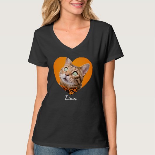 Pet's Cute Modern Typography Name and heart Photo T-shirt (Voorkant)