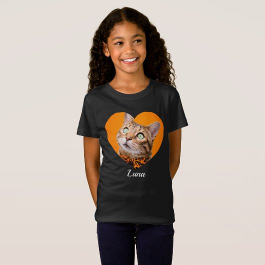 Pet's Cute Modern Typography Name and heart Photo T-shirt (Voorkant volledig)