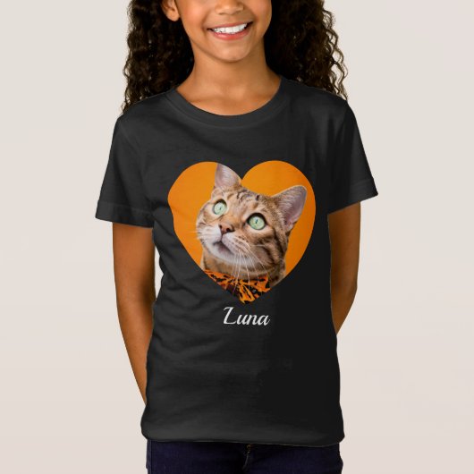 Pet's Cute Modern Typography Name and heart Photo T-shirt (Voorkant)