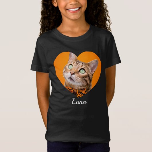 Pet's Cute Modern Typography Name and heart Photo T-shirt (Voorkant)