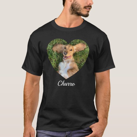 Pet's Cute Modern Typography Name and heart Photo T-shirt (Voorkant)