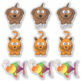 Pets Dog, Cat, Goldfish Pet Cartoon Sticker
