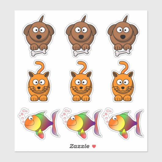 Pets Dog, Cat, Goldfish Pet Cartoon Sticker (Vel)