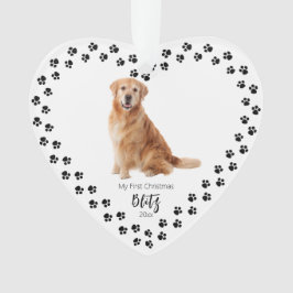 Pet's eerste kerst hart poot print foto ornament