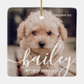 Pet's eerste kerstfeest eenvoudige moderne fotojaa keramisch ornament (Achterkant)