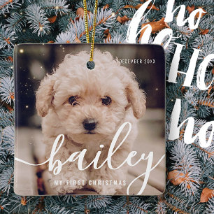 Pet's eerste kerstfeest eenvoudige moderne fotojaa keramisch ornament