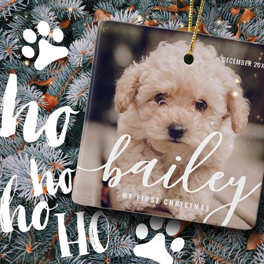 Pet's eerste kerstfeest eenvoudige moderne fotojaa keramisch ornament