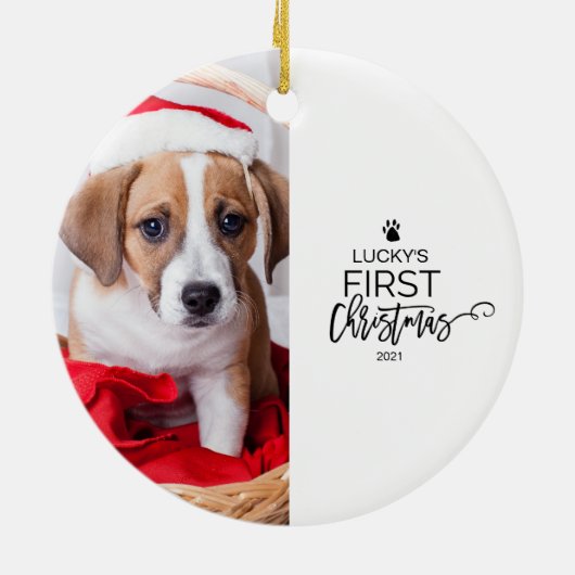 Pet's eerste kerstfotofeestdag keramisch ornament (Achterkant)