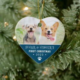 Pet's eerste kerstpagina's Blauwe foto Keramisch Ornament