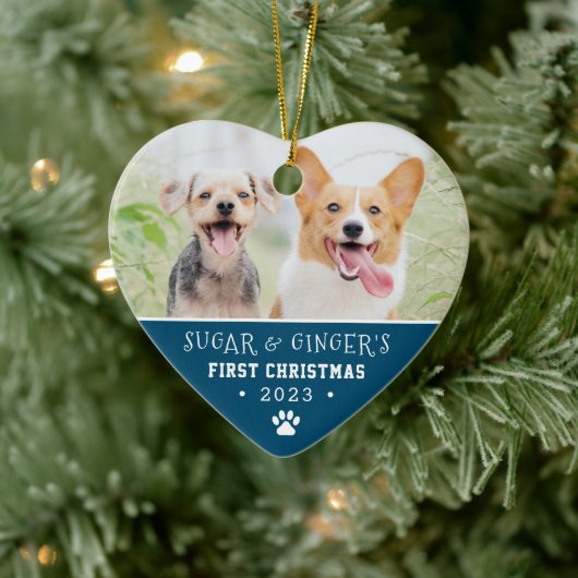 Pet's eerste kerstpagina's Blauwe foto Keramisch Ornament (Boom)