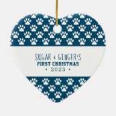Pet's eerste kerstpagina's Blauwe foto Keramisch Ornament (Achterkant)
