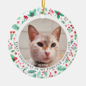 Pet's First Christmas 2 Foto Waterverf Stripes Keramisch Ornament (Voorkant)