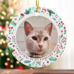 Pet's First Christmas 2 Foto Waterverf Stripes Keramisch Ornament<br><div class="desc">Vier de eerste kerstdagen van uw huisdier in hun eeuwige huis met dit feestelijke ontwerp van waterverf kerstbotanicals zoals dennen, hulst, rode bessen en meer. Dit is een 2 foto-ontwerp, zodat u meerdere afbeeldingen van uw huisdier (voor en achter) kunt hebben. Pas de naam, tekst en foto's aan. Bekijk het...</div>
