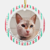 Pet's First Christmas 2 Foto Waterverf Stripes Keramisch Ornament (Voorkant)