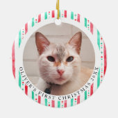 Pet's First Christmas 2 Foto Waterverf Stripes Keramisch Ornament (Achterkant)