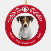 Pet's First Christmas Heart en verlaat het Ornamen Keramisch Ornament (Voorkant)