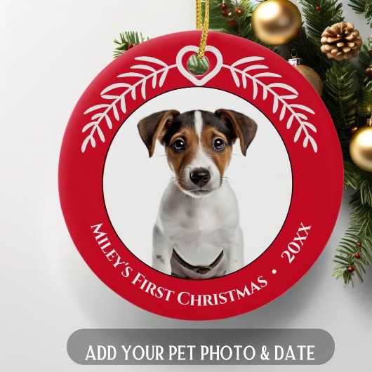 Pet's First Christmas Heart en verlaat het Ornamen Keramisch Ornament