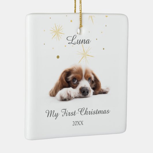 Pet's First Christmas in Forever Home Modern Keramisch Ornament (Rechts)