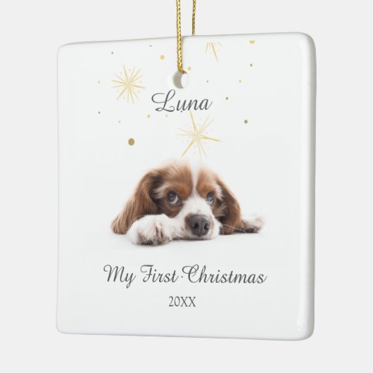 Pet's First Christmas in Forever Home Modern Keramisch Ornament (Links)