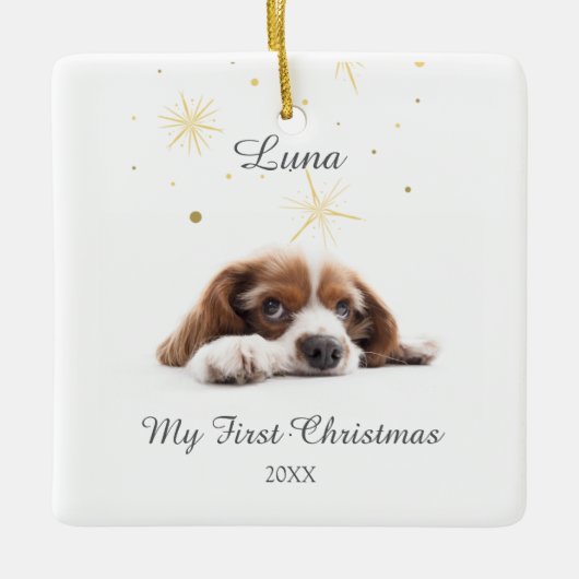 Pet's First Christmas in Forever Home Modern Keramisch Ornament (Voorkant)