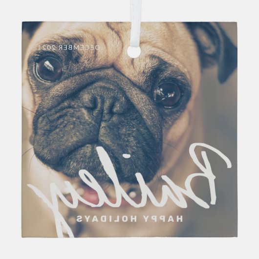 Pet's Kerstmis Simple Happy Holiday Greeting Glas Ornament (Achterkant)