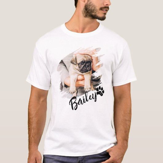 Pet's Modern Simple Cool Typography Naam en foto T-shirt (Voorkant)