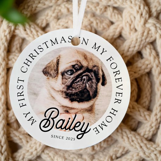 Pet's My First Christmas In Forever Home Modern Metalen Ornament
