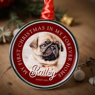 Pet's My First Christmas in Forever Home Modern Metalen Ornament