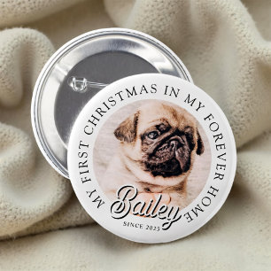 Pet's My First Christmas in Forever Home Modern Ronde Button 5,7 Cm