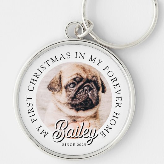 Pet's My First Christmas in Forever Home Modern Sleutelhanger (Voorkant)