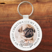 Pet's My First Christmas in Forever Home Modern Sleutelhanger (Voorkant)