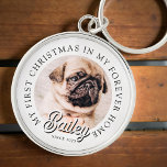 Pet's My First Christmas in Forever Home Modern Sleutelhanger<br><div class="desc">Het ontwerp is samengesteld uit moderne typografie met schreefloos lettertype en schreefloos lettertype. Voeg een aangepaste foto van geadopteerd huisdier en jaar toe.</div>