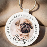 Pet's My First Christmas in Forever Home Modern Sleutelhanger<br><div class="desc">Het ontwerp is samengesteld uit moderne typografie met schreefloos lettertype en schreefloos lettertype. Voeg een aangepaste foto van geadopteerd huisdier en jaar toe.</div>