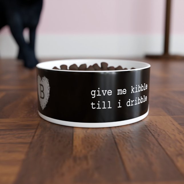 Pets Paw Print Heart Monogramed Black Cat Bowl Voerbakje (Creator heeft geüpload)