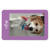 Pet's Photo of Child's Photo & Name, Lavendel Magneet (Horizontaal)