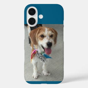 Pet's Photo & White Naam, Blauw iPhone 16 Hoesje