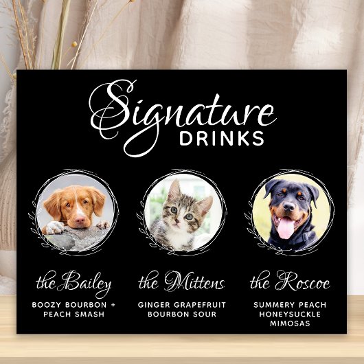 Pets Signature Drinken Black 3 Photo Wedding Bar Poster
