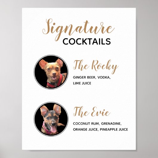 Pets Signature Drinken Wedding Cocktail Menu Poster (Voorkant)