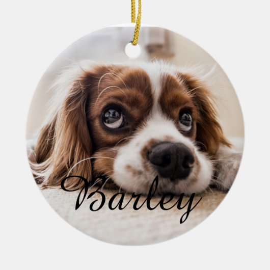Pet's Simple Elegant Dog Name and Photo Christmas Keramisch Ornament (Voorkant)