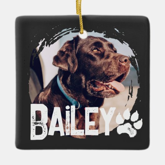 Pet's Simple Modern Cool Grunge Naam en foto Keramisch Ornament (Voorkant)