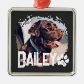 Pet's Simple Modern Cool Grunge Naam en foto Metalen Ornament (Voorkant)