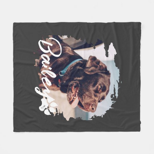 Pet's Simple Modern Cool Typografie Naam en foto Fleece Deken (Voorkant (Horizontaal))