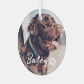 Pet's Simple Modern Cool Typografie Naam en foto Glas Ornament (Voorkant links)