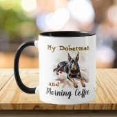  Pets Watercolor Blacks/Brown Doberman Personalize Mok