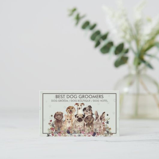 PetSitter-honden die op bloemen zitten Visitekaartje (Staand voorkant)