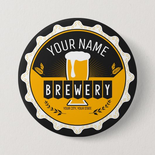 Petten bast brouwerijbier ronde button 7,6 cm (Voorkant)