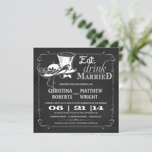  Petten Chalkboard Wedding Invitations Kaart (Staand voorkant)