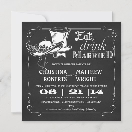 Petten Chalkboard Wedding Invitations Kaart (Voorkant)