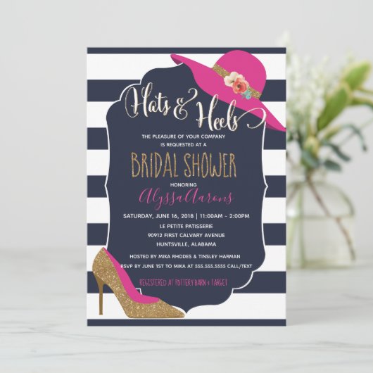 Petten en Heels Navy Blue Roze Vrijgezellenfeest Kaart (Staand voorkant)