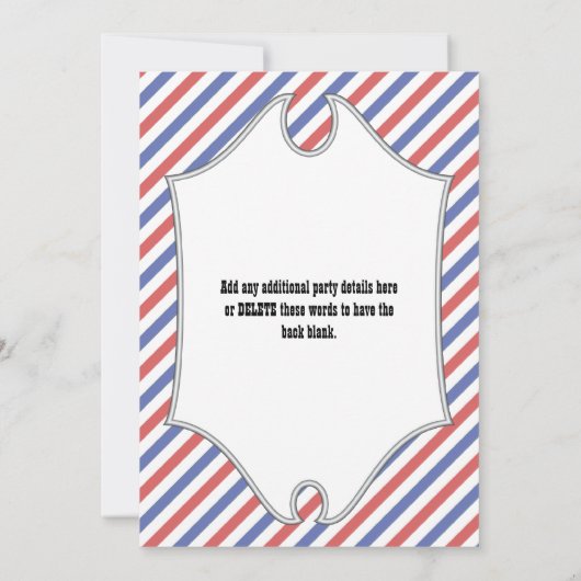 Petten, snorren en brillen 1e verjaardag uitnodige kaart (Achterkant)